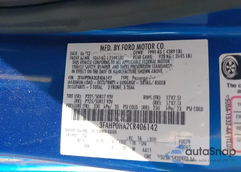 2012 Ford Fusion Se from USA, damaged, VIN 3FAHP0HA2CR406142